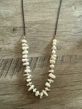 Cream Shell/rock Necklace with Gold Accents - Women Jewelry